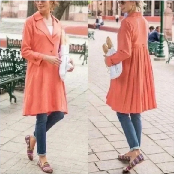 Soft Surroundings Coral Town & Country Trench Coat Pleated Back, Sz S - Picture 1 of 13